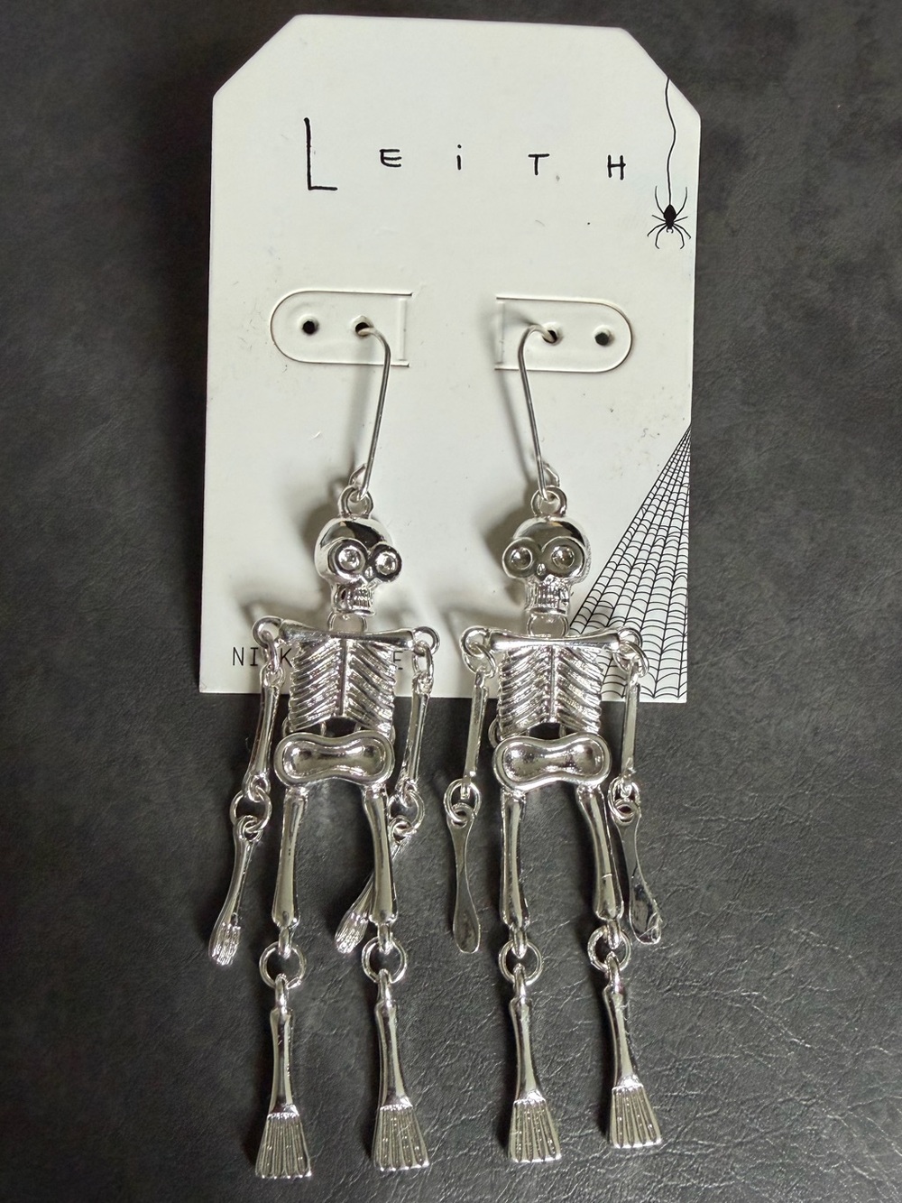Leith Silver-Tone Halloween Dangling Skeleton Drop Earrings Nickel Free NWT